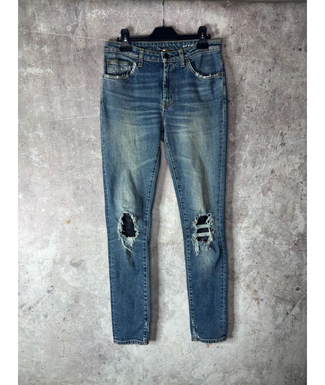 SAINT LAURENT Голубые хлопко-эластановые джинсы слим, фото 7