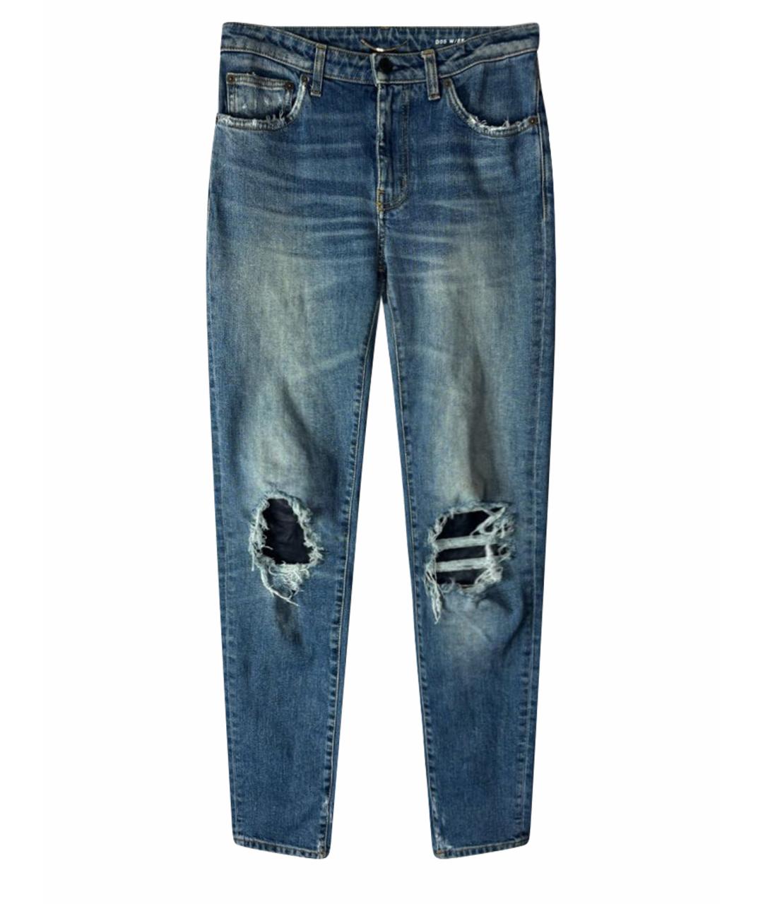 SAINT LAURENT Голубые хлопко-эластановые джинсы слим, фото 1