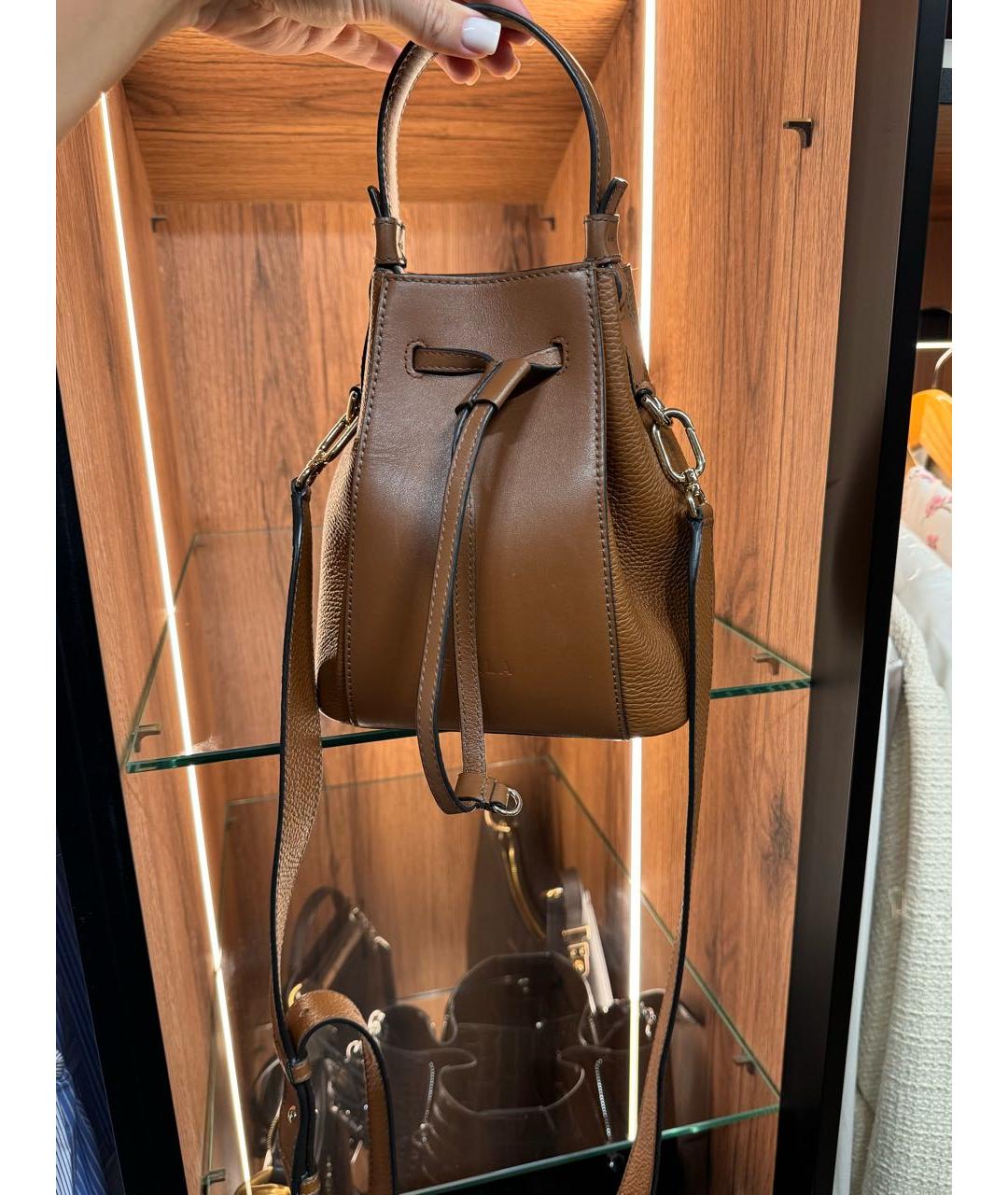 FURLA Коричневая кожаная сумка через плечо, фото 3