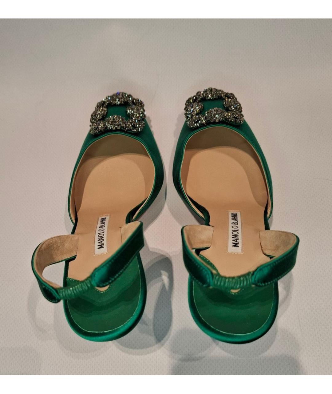 MANOLO BLAHNIK Зеленые лодочки на низком каблуке, фото 3