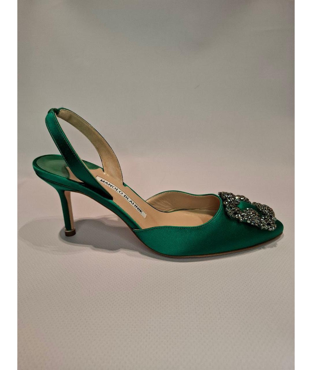 MANOLO BLAHNIK Зеленые лодочки на низком каблуке, фото 7