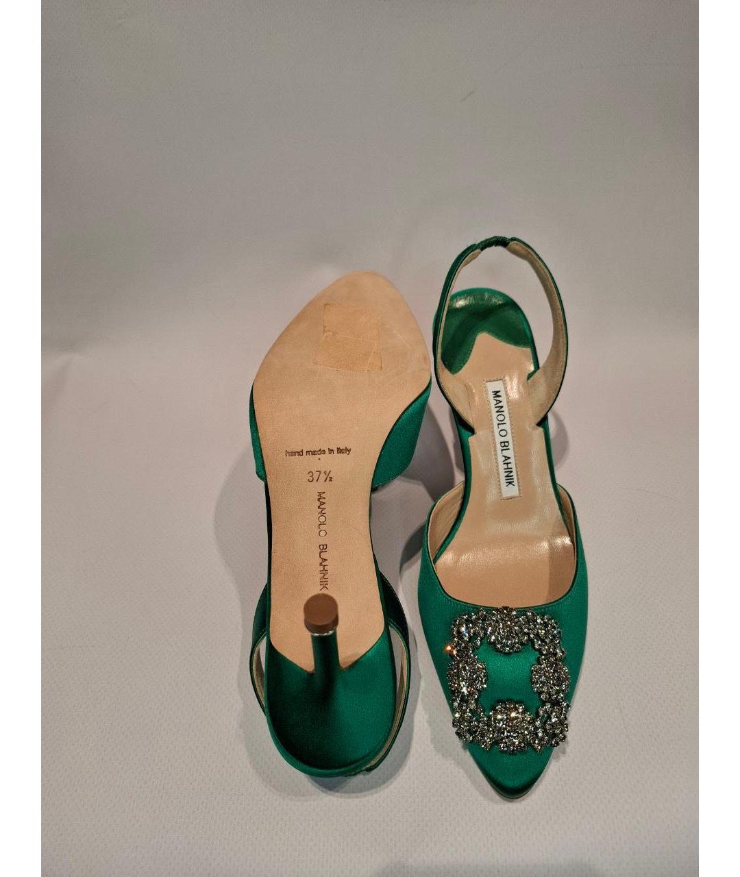 MANOLO BLAHNIK Зеленые лодочки на низком каблуке, фото 6