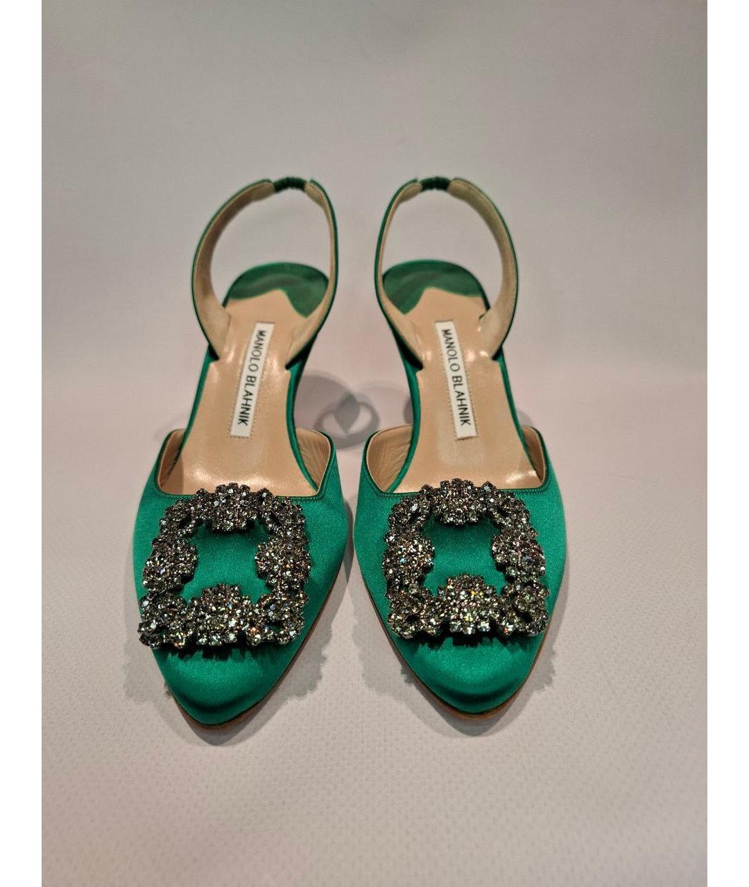MANOLO BLAHNIK Зеленые лодочки на низком каблуке, фото 2