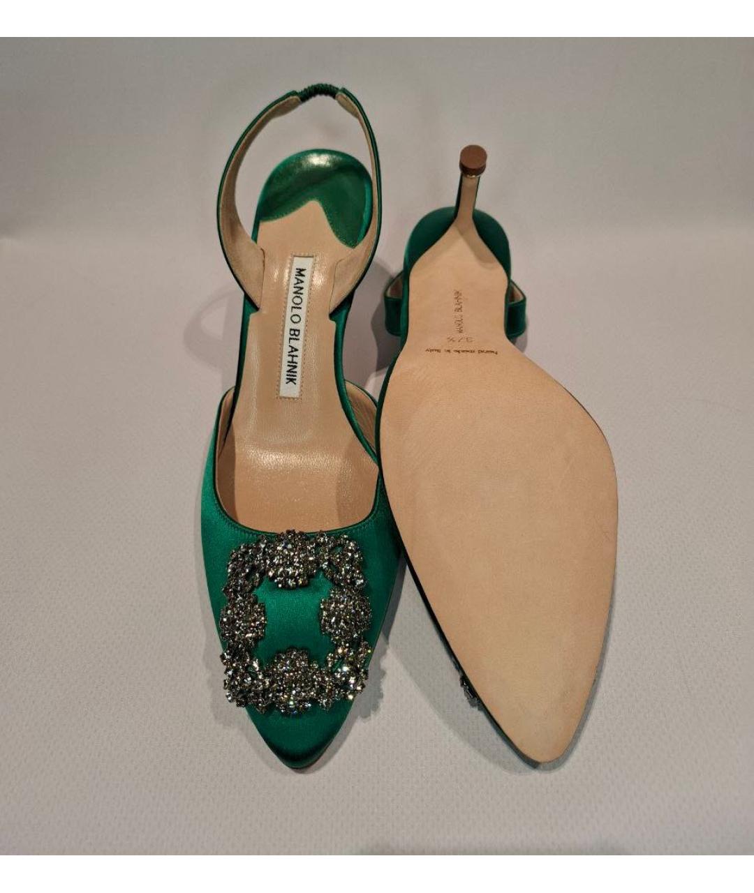MANOLO BLAHNIK Зеленые лодочки на низком каблуке, фото 5
