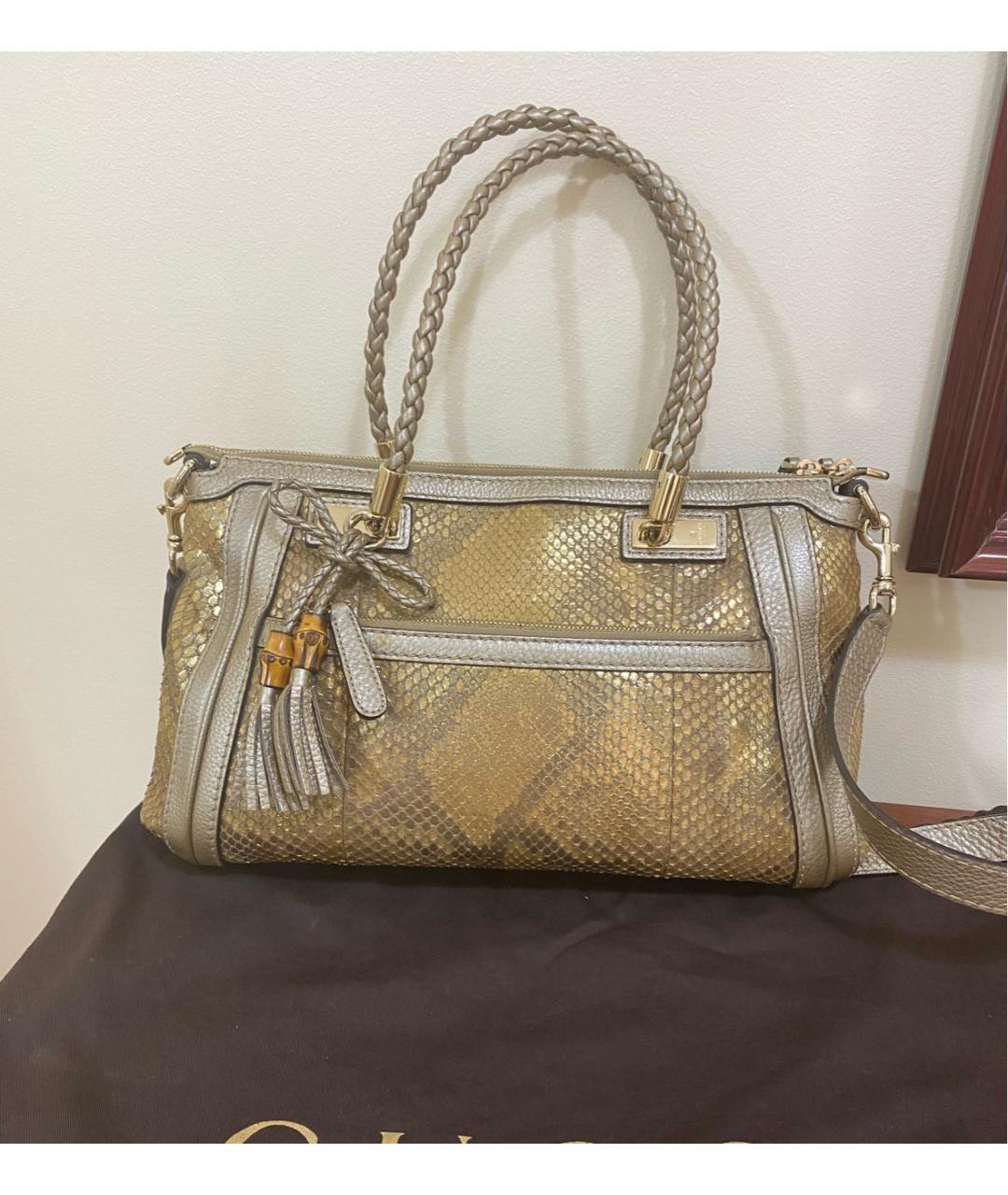 GUCCI Золотая сумка через плечо из экзотической кожи, фото 9