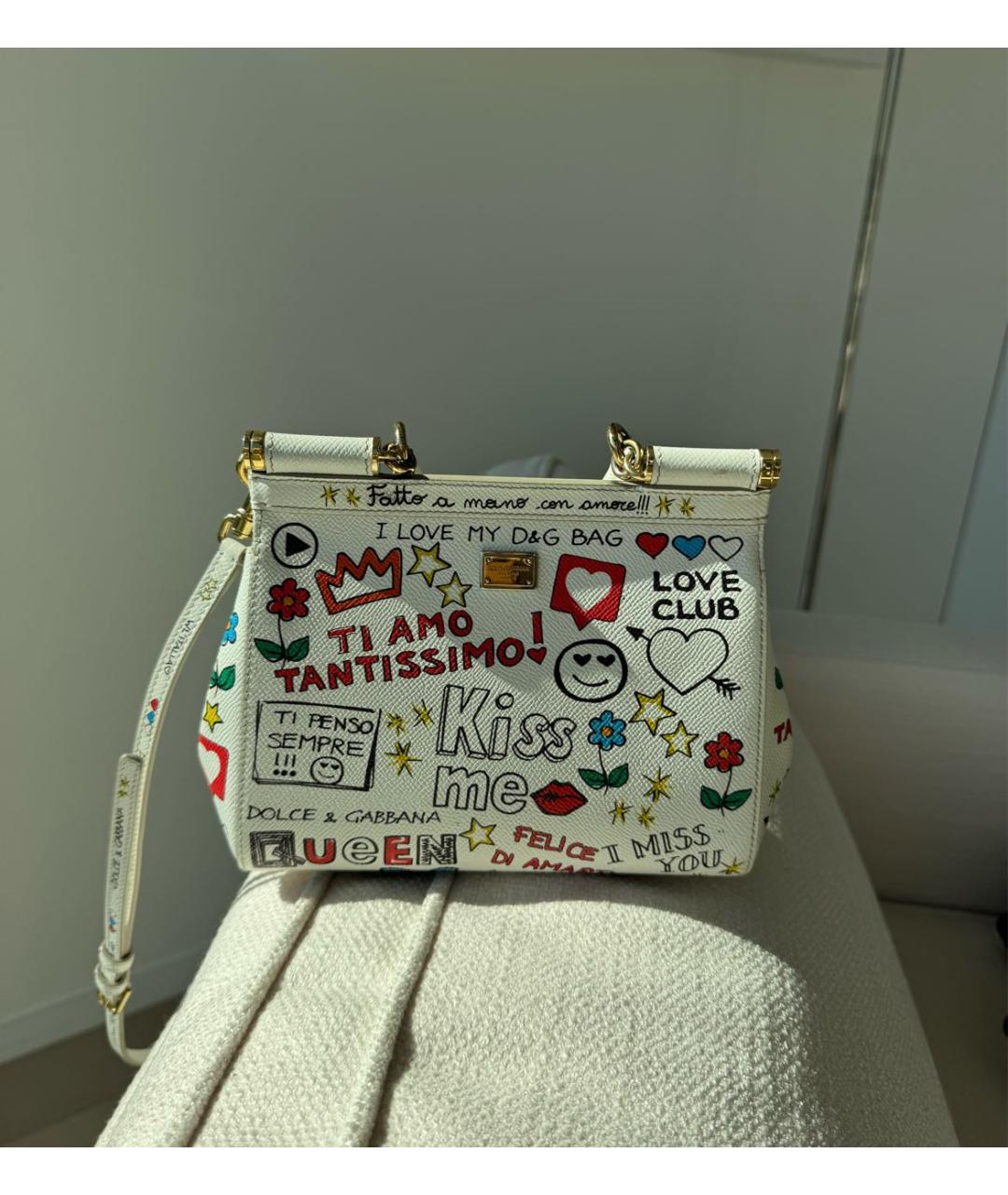 DOLCE&GABBANA Белая кожаная сумка с короткими ручками, фото 2