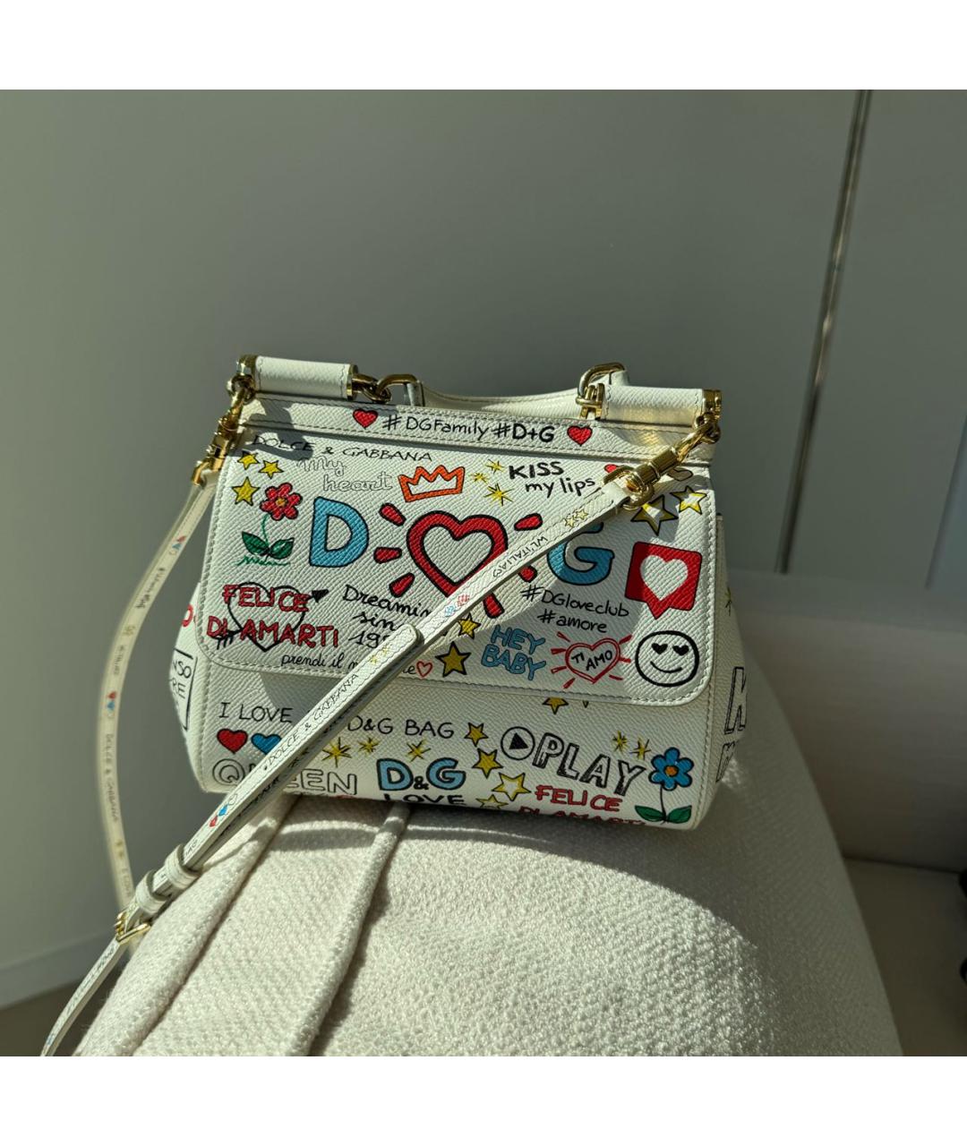 DOLCE&GABBANA Белая кожаная сумка с короткими ручками, фото 4