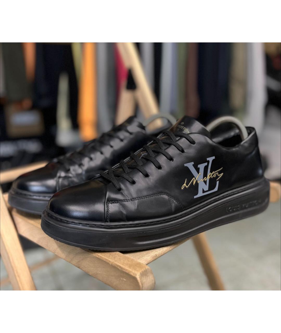 LOUIS VUITTON Черные кожаные низкие кроссовки / кеды, фото 2
