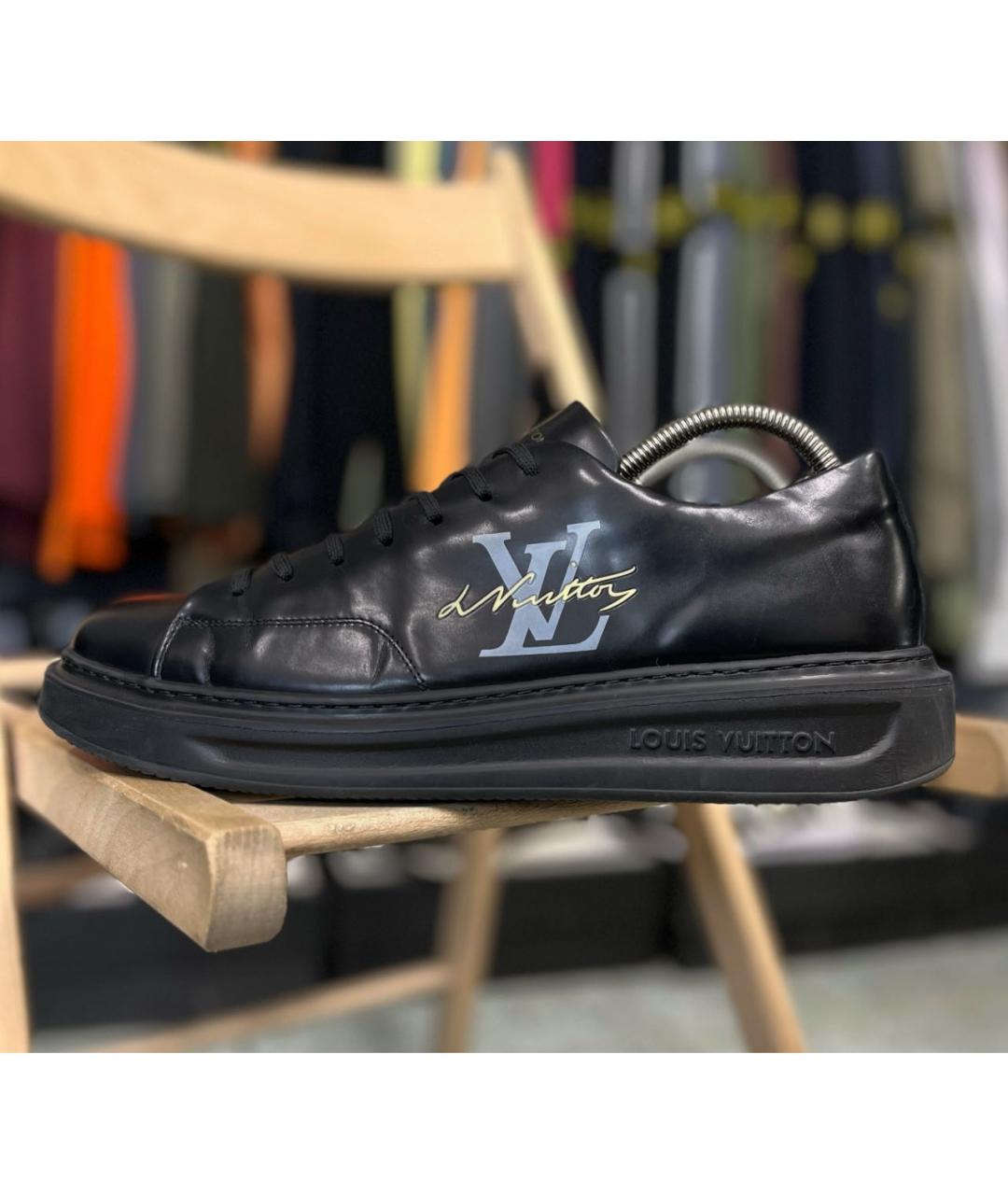 LOUIS VUITTON Черные кожаные низкие кроссовки / кеды, фото 9