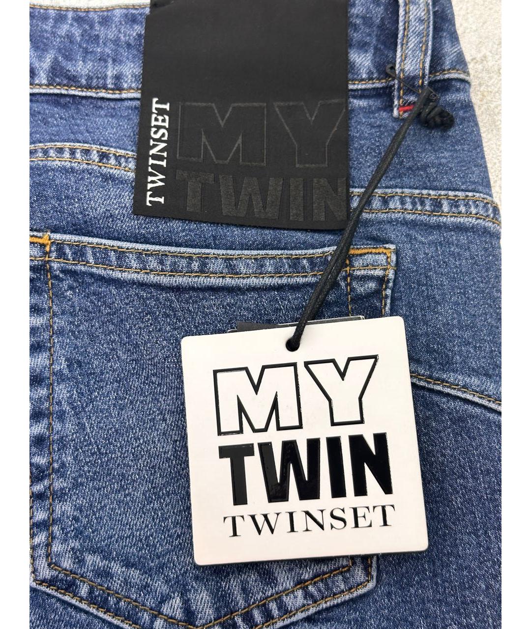 TWIN-SET Синие хлопко-полиэстеровые джинсы слим, фото 5
