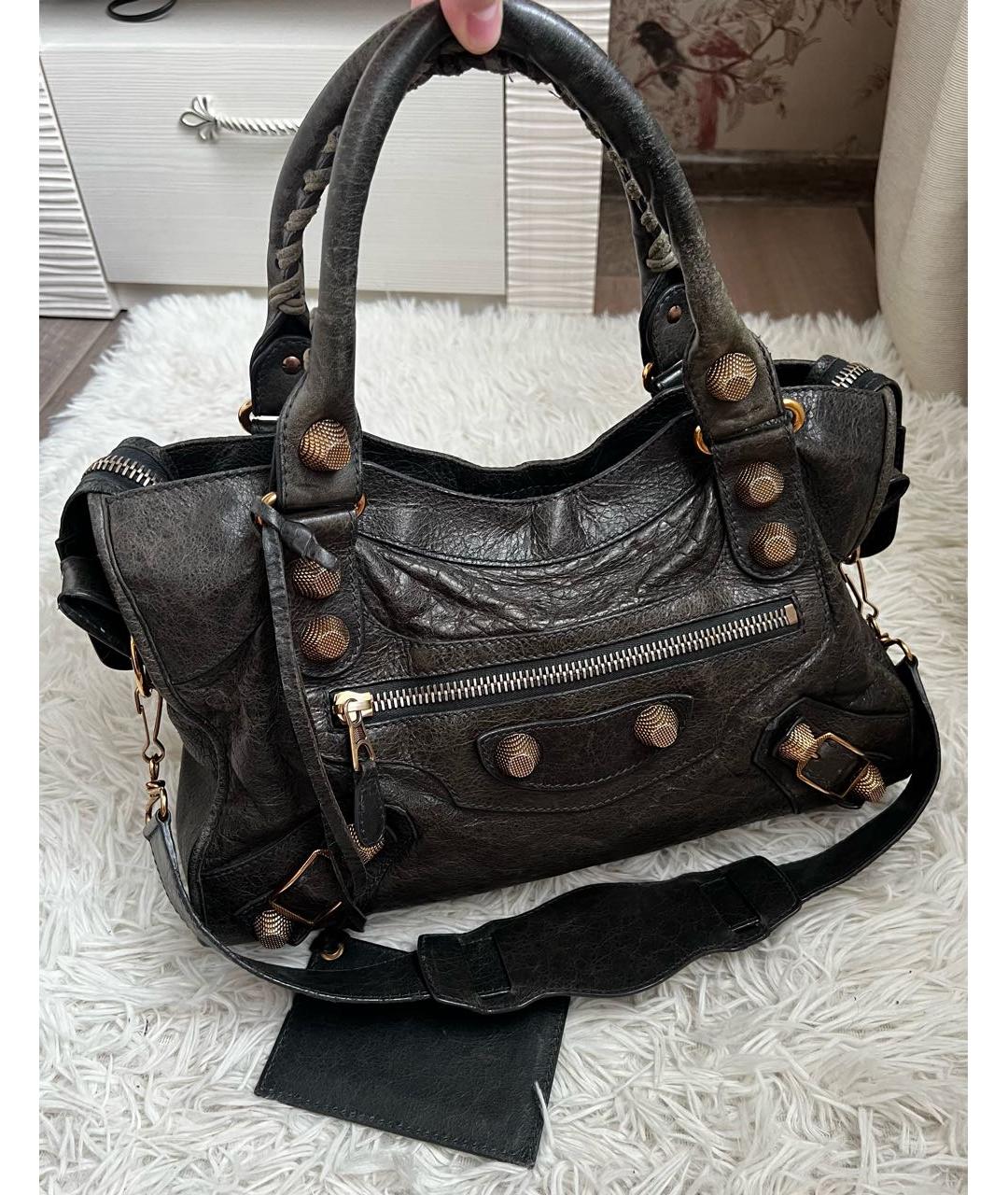 BALENCIAGA Серая кожаная сумка с короткими ручками, фото 7