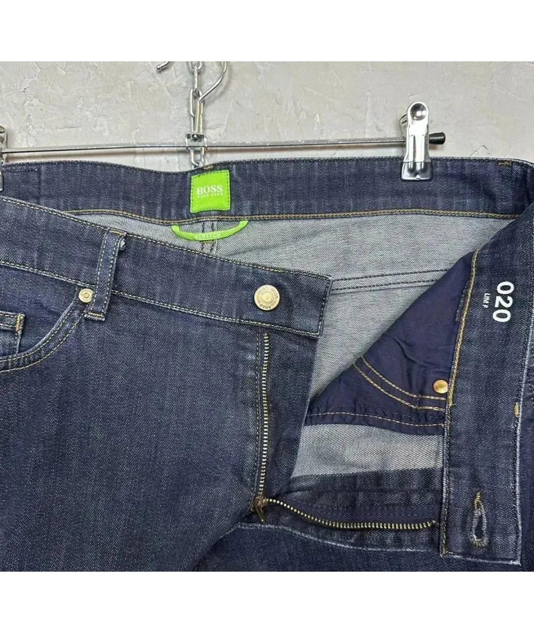 HUGO BOSS Темно-синие хлопко-эластановые прямые джинсы, фото 7