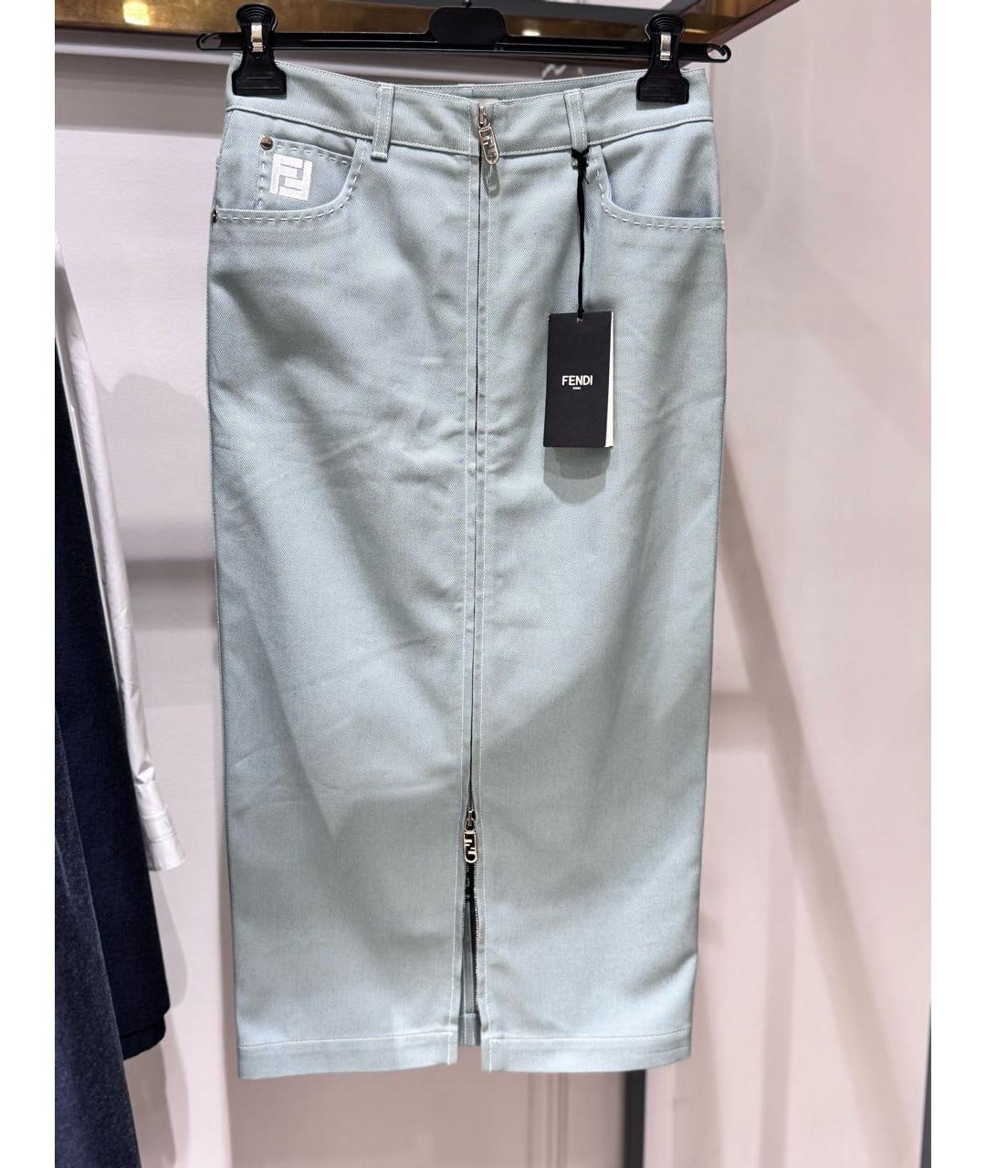 FENDI Голубая юбка миди, фото 6