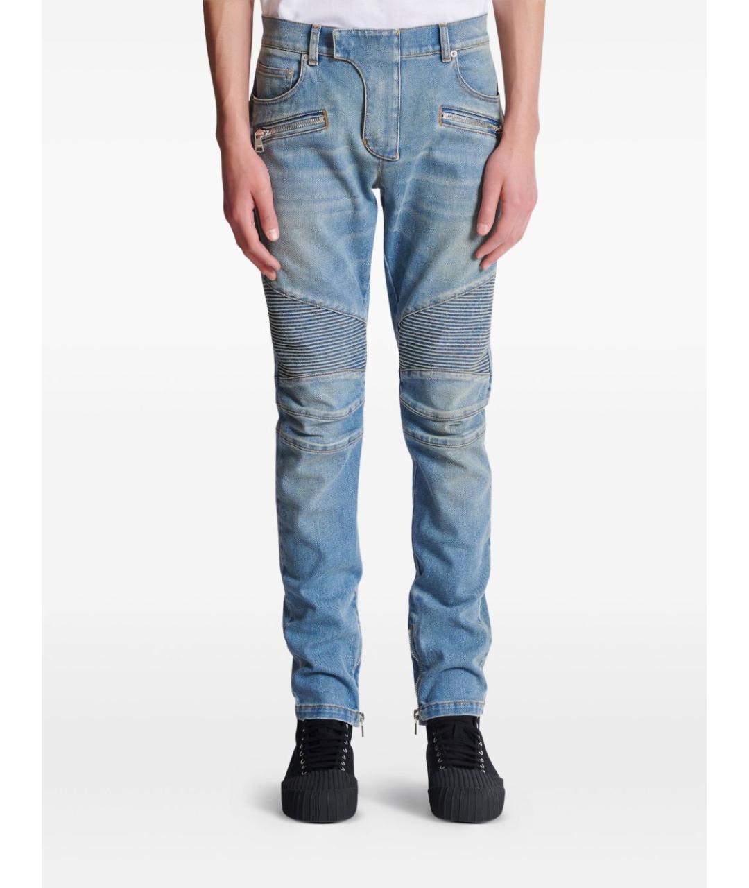BALMAIN Голубые хлопко-эластановые джинсы скинни, фото 4
