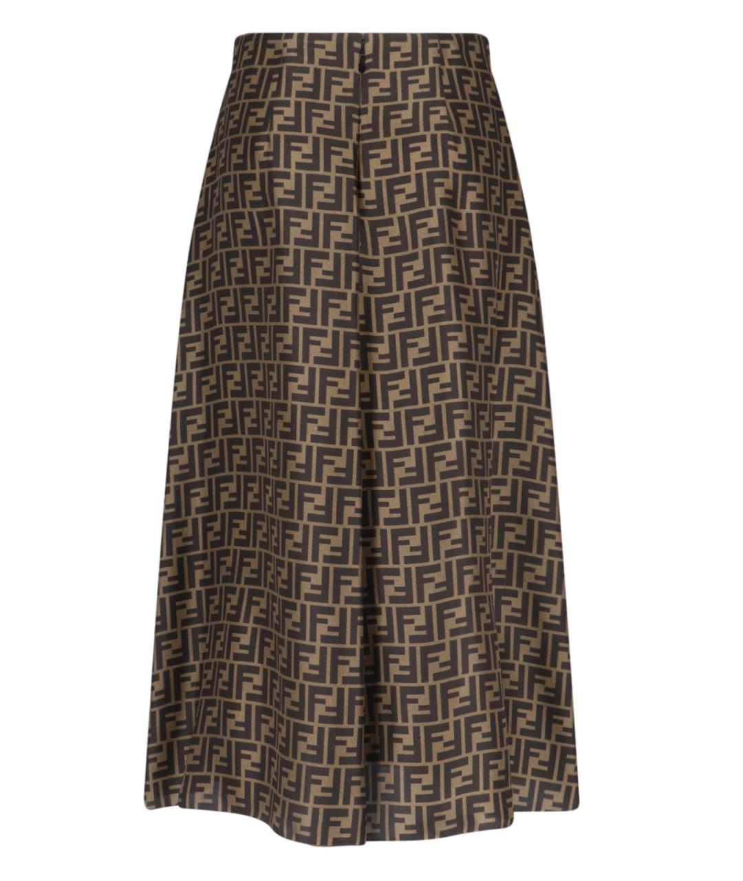 FENDI Коричневая шелковая юбка макси, фото 2