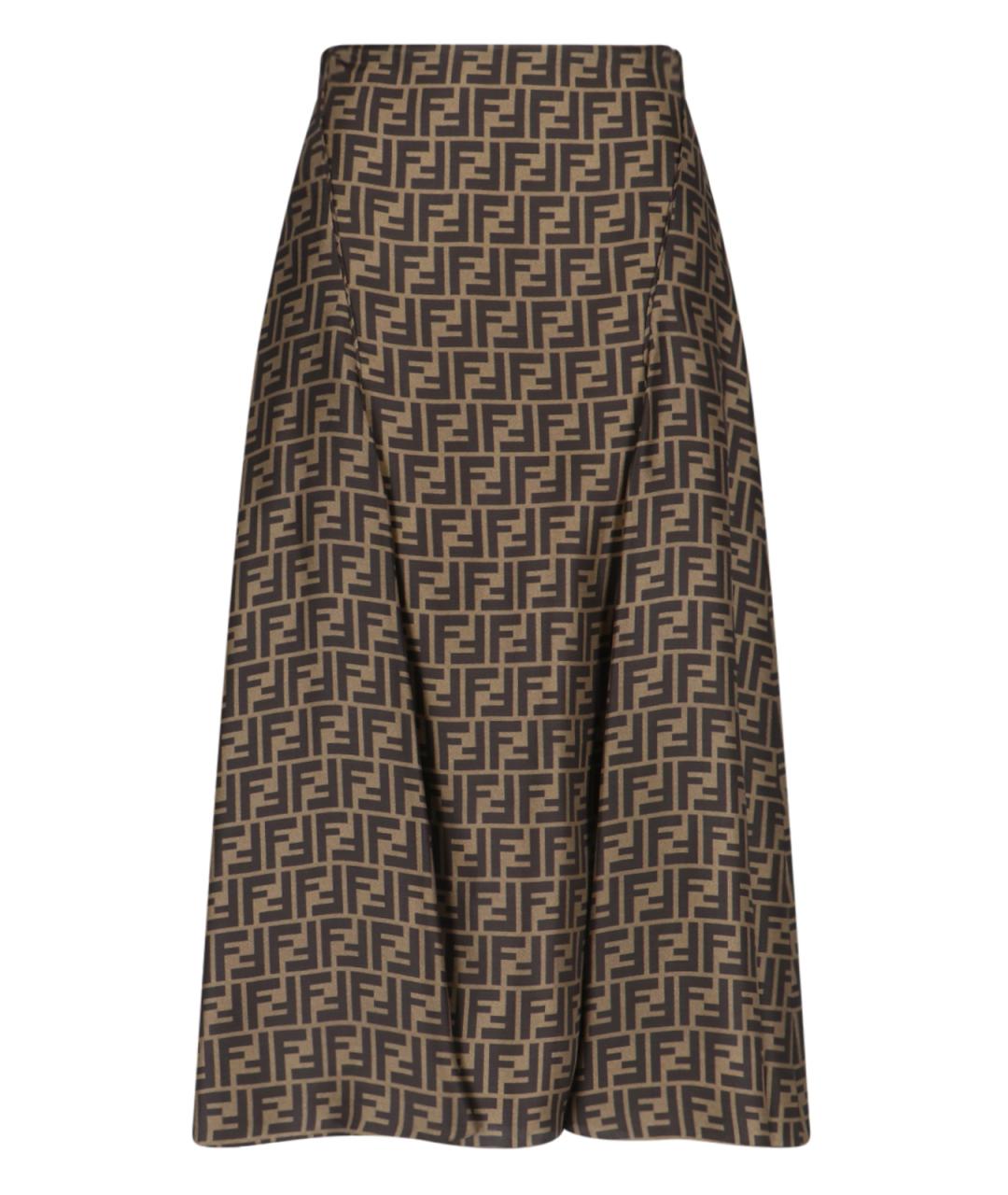 FENDI Коричневая шелковая юбка макси, фото 1