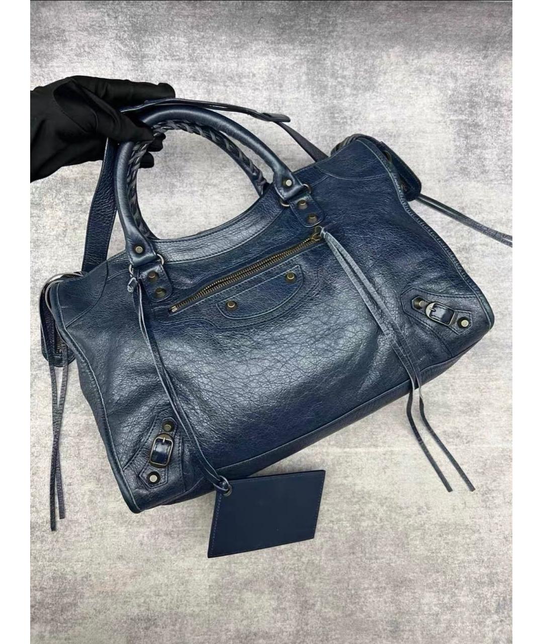 BALENCIAGA Темно-синяя кожаная сумка с короткими ручками, фото 2