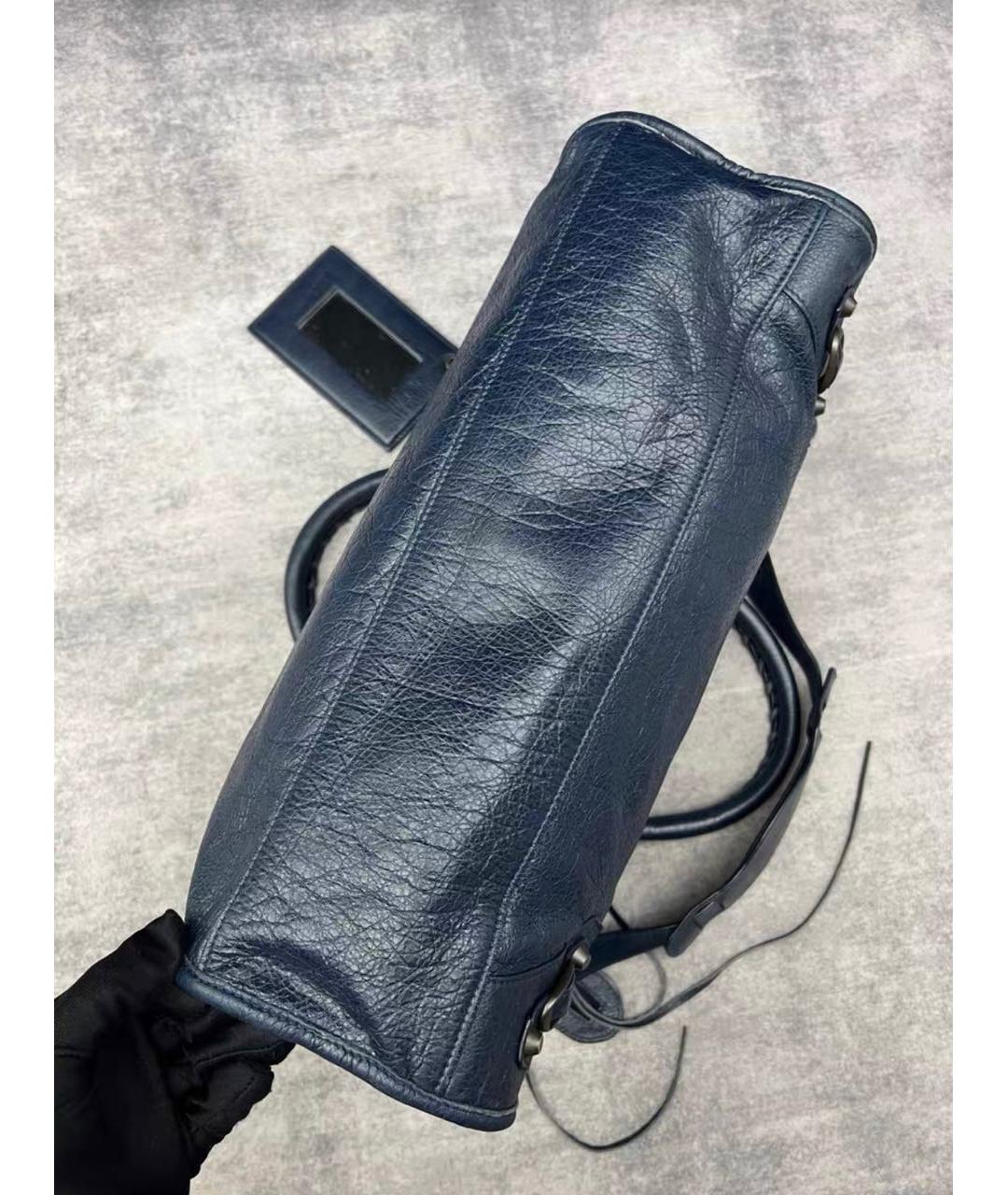 BALENCIAGA Темно-синяя кожаная сумка с короткими ручками, фото 6