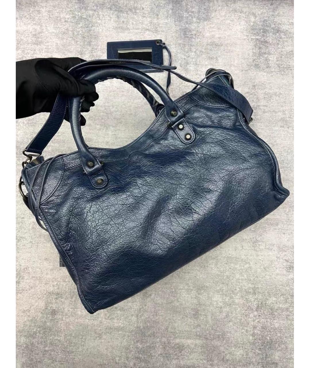 BALENCIAGA Темно-синяя кожаная сумка с короткими ручками, фото 3