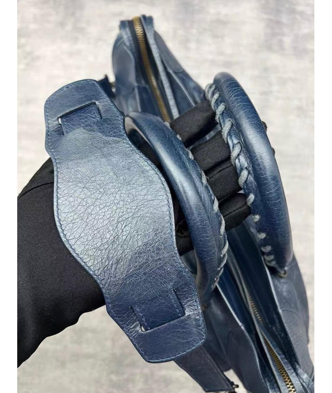 BALENCIAGA Темно-синяя кожаная сумка с короткими ручками, фото 4
