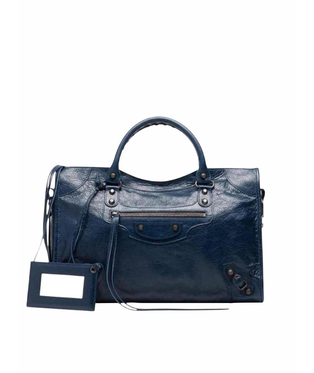 BALENCIAGA Темно-синяя кожаная сумка с короткими ручками, фото 1