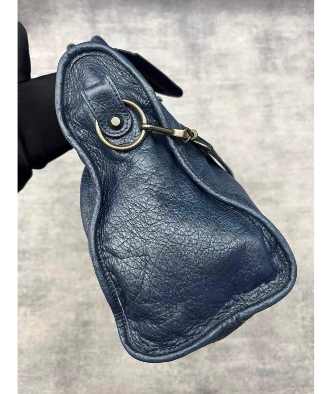 BALENCIAGA Темно-синяя кожаная сумка с короткими ручками, фото 5