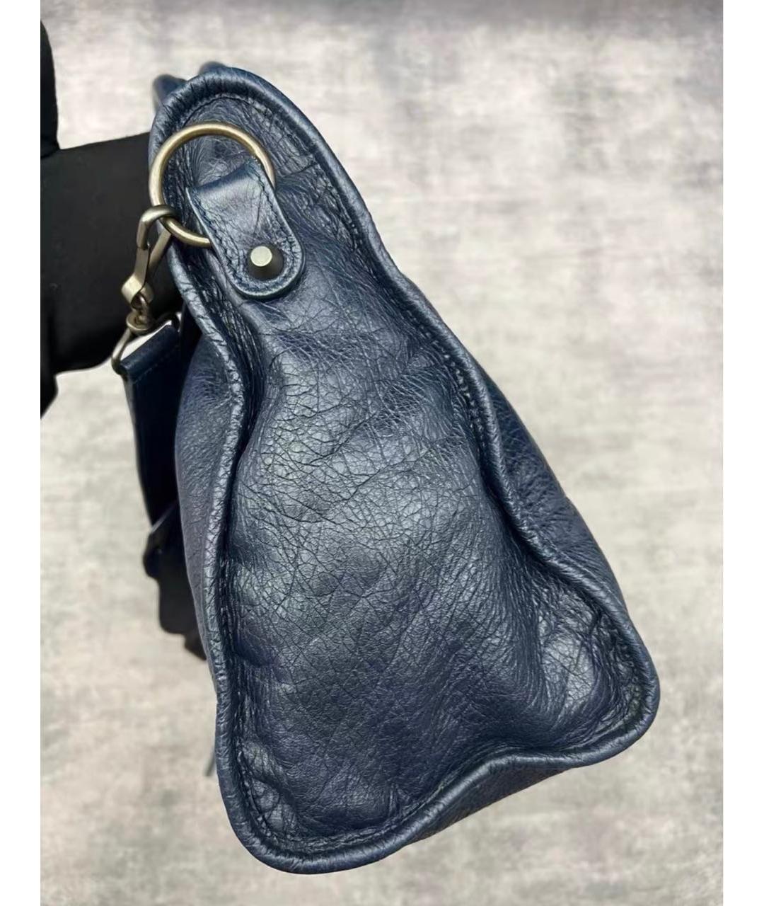 BALENCIAGA Темно-синяя кожаная сумка с короткими ручками, фото 7