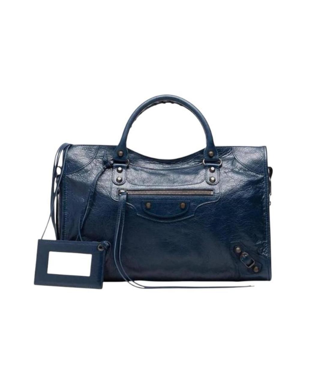 BALENCIAGA Темно-синяя кожаная сумка с короткими ручками, фото 9