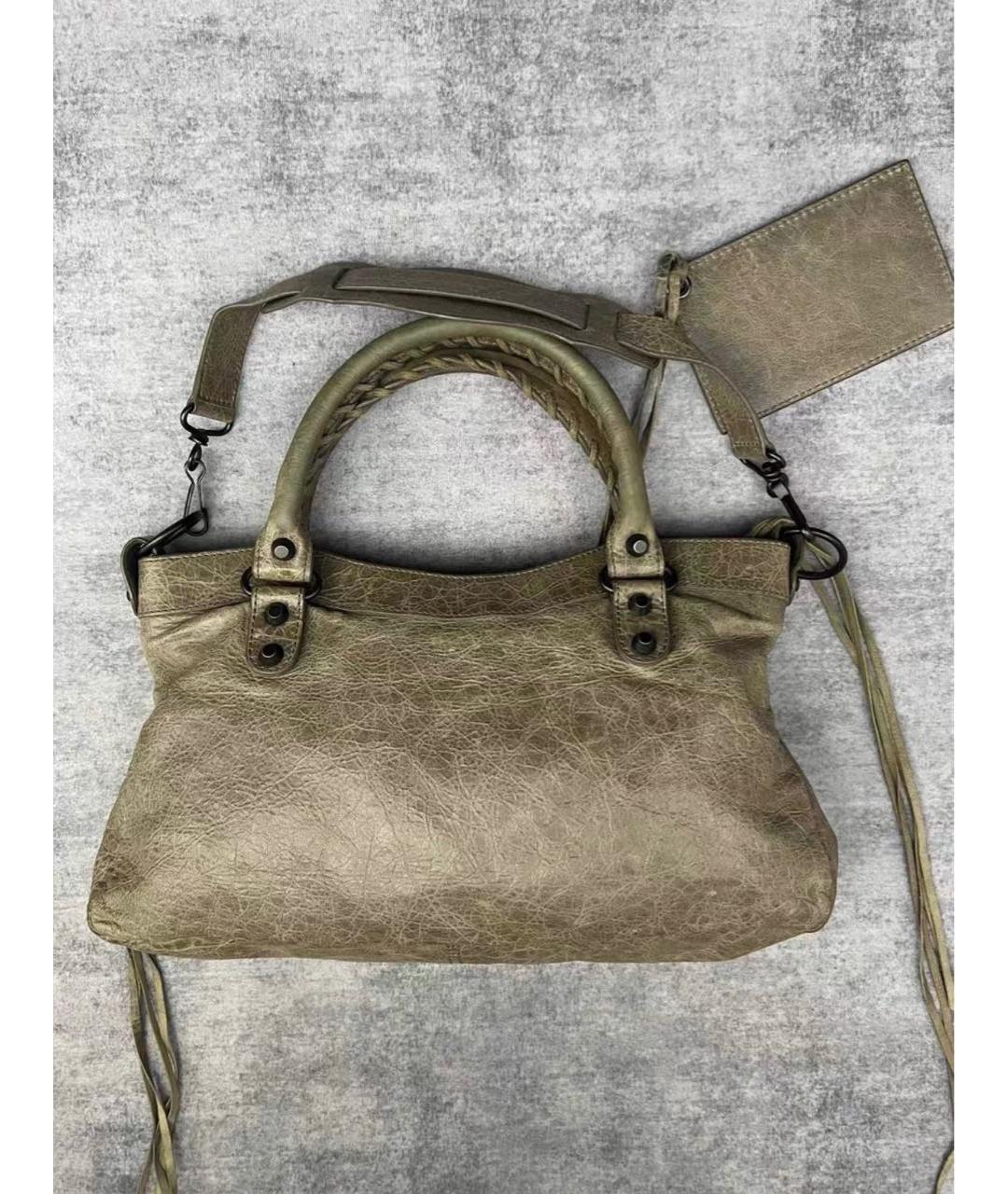 BALENCIAGA Бежевая кожаная сумка с короткими ручками, фото 3