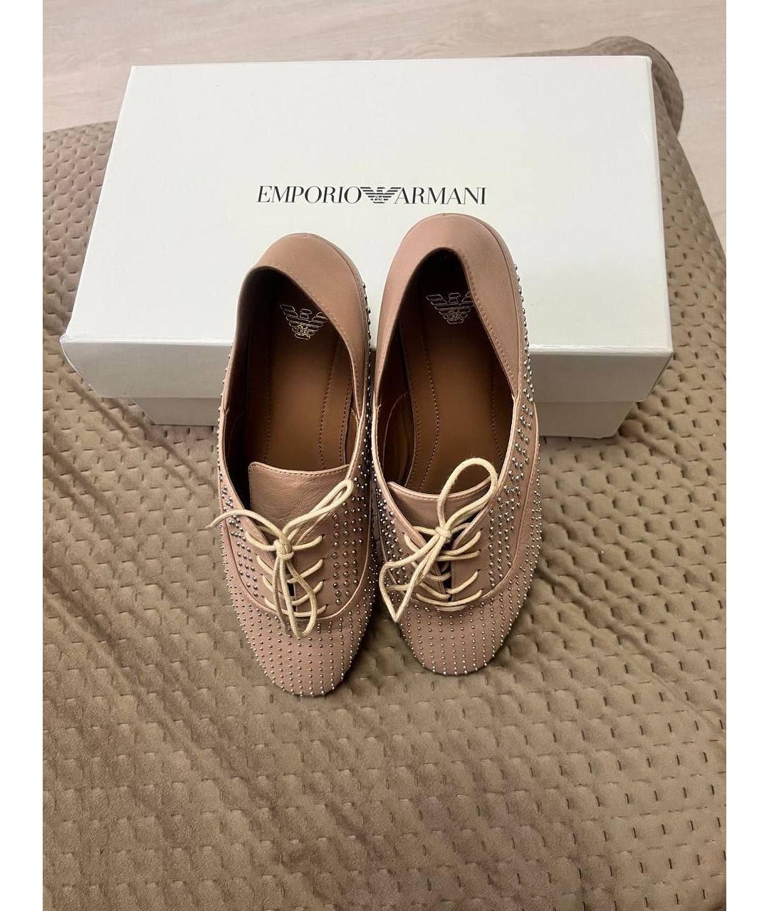 EMPORIO ARMANI Бежевые кожаные брогги и оксфорды, фото 5
