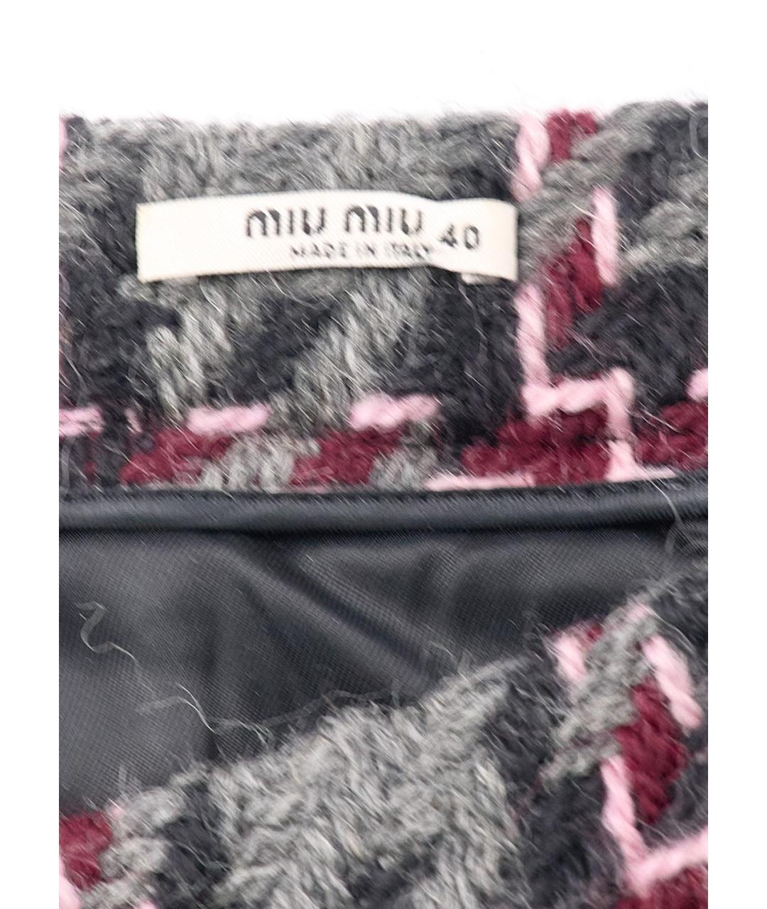 MIU MIU Серая шерстяная юбка миди, фото 3