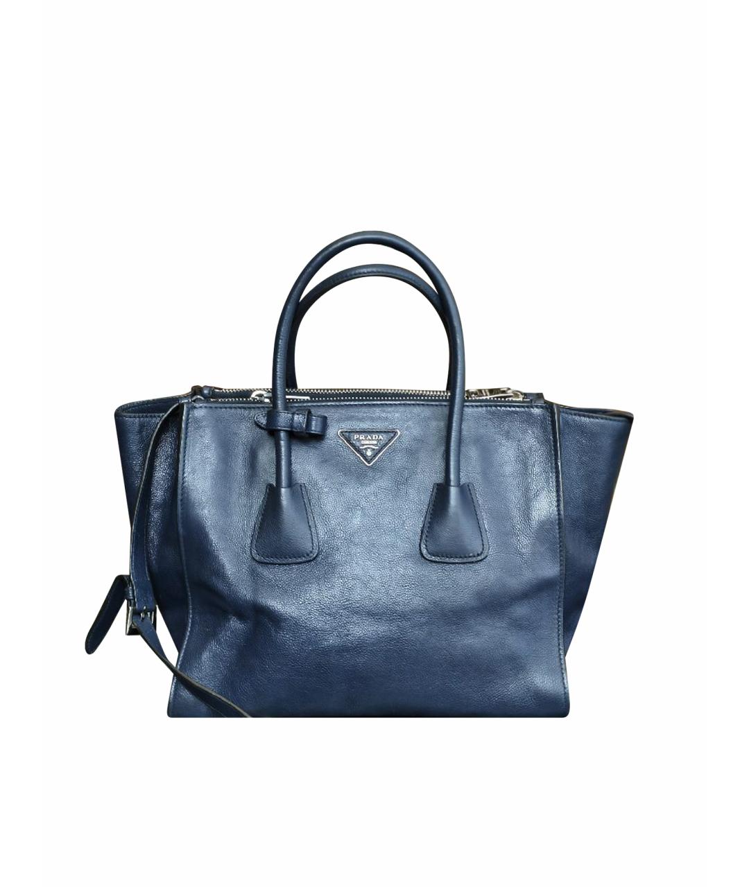 PRADA Темно-синяя кожаная сумка с короткими ручками, фото 1