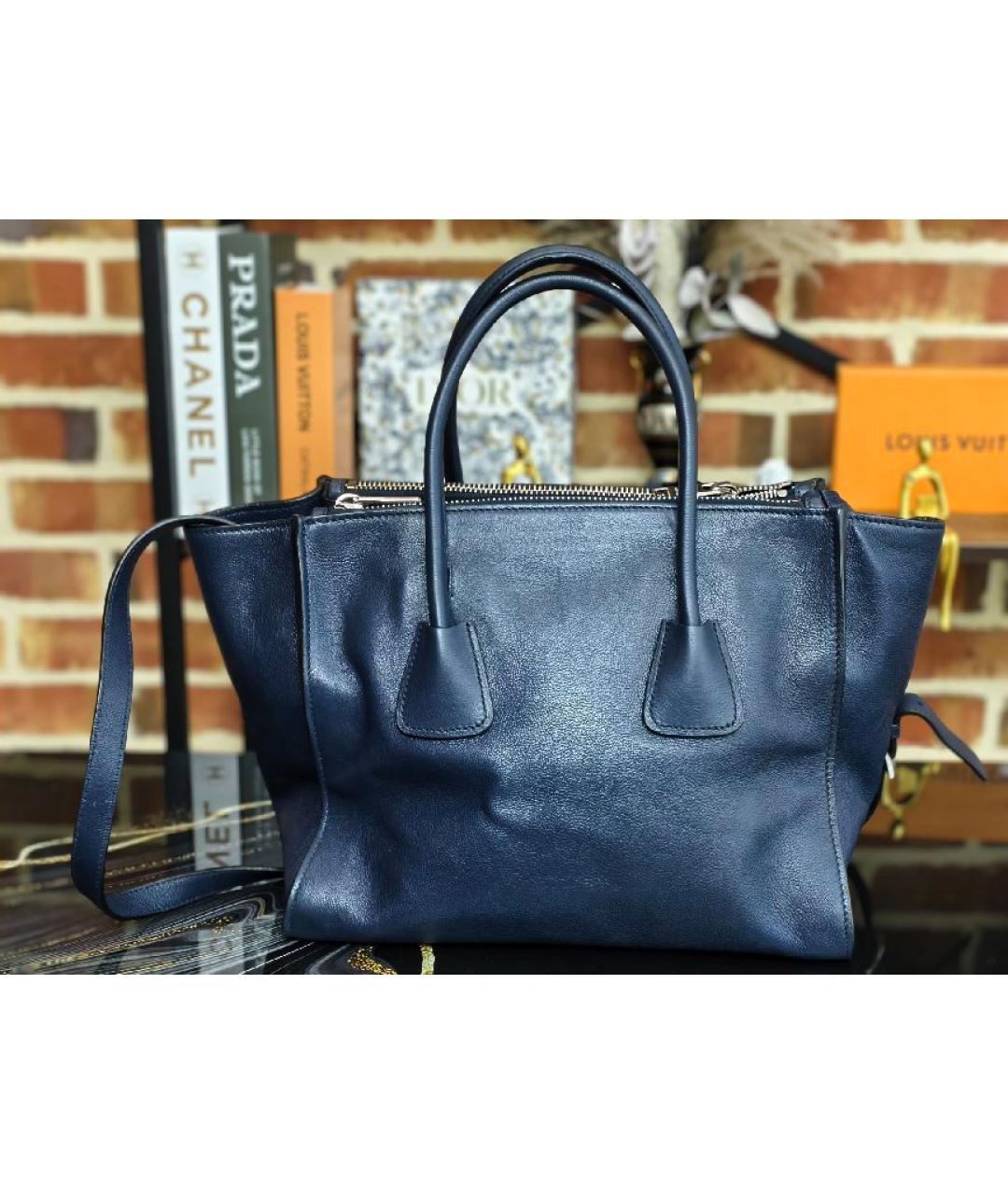 PRADA Темно-синяя кожаная сумка с короткими ручками, фото 3