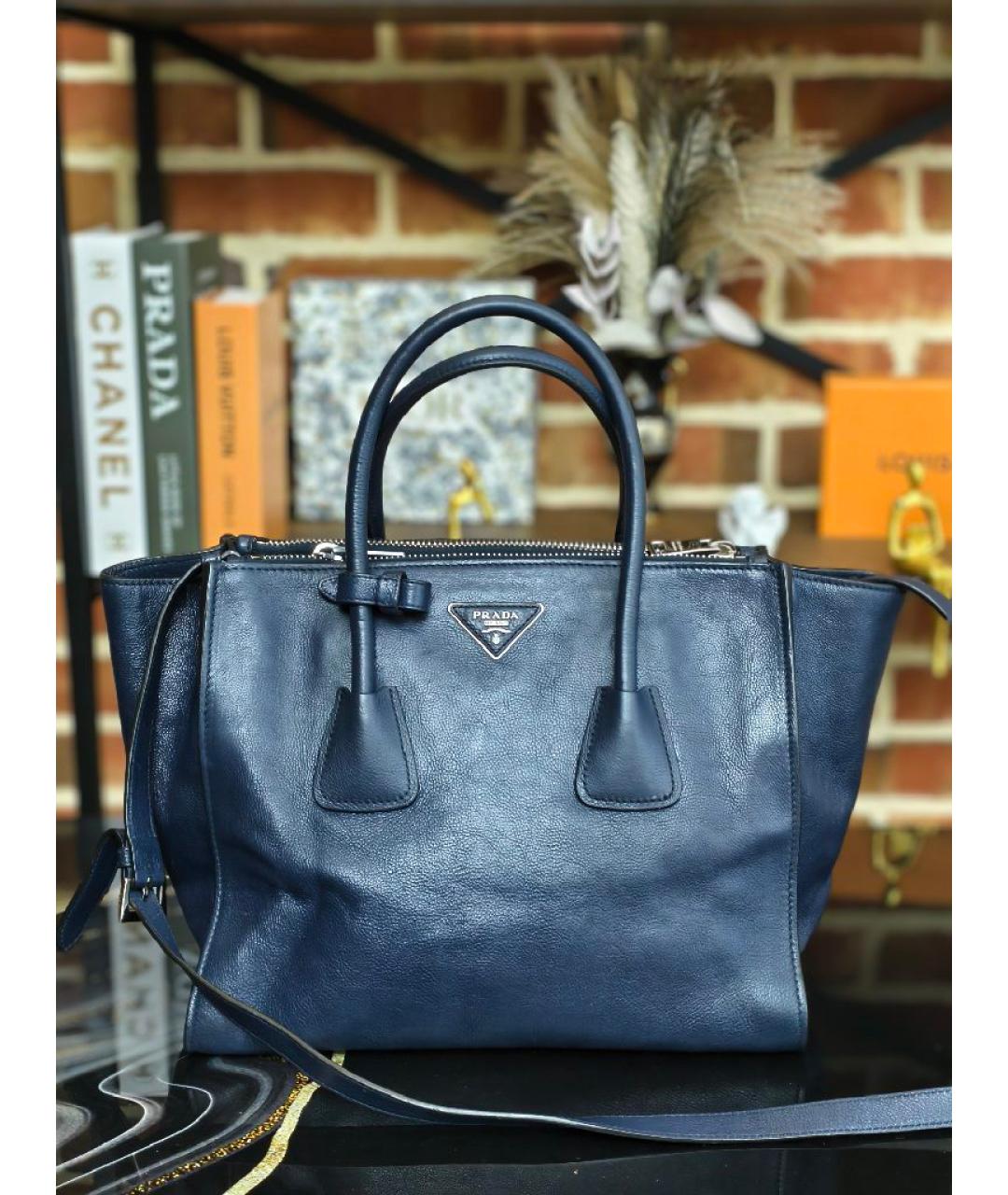 PRADA Темно-синяя кожаная сумка с короткими ручками, фото 8