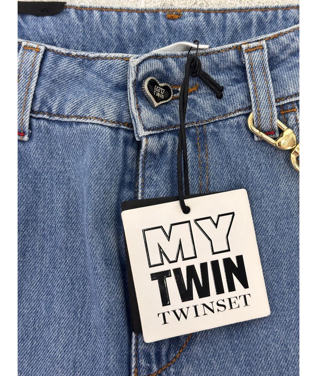 TWIN-SET Голубые хлопковые джинсы слим, фото 7