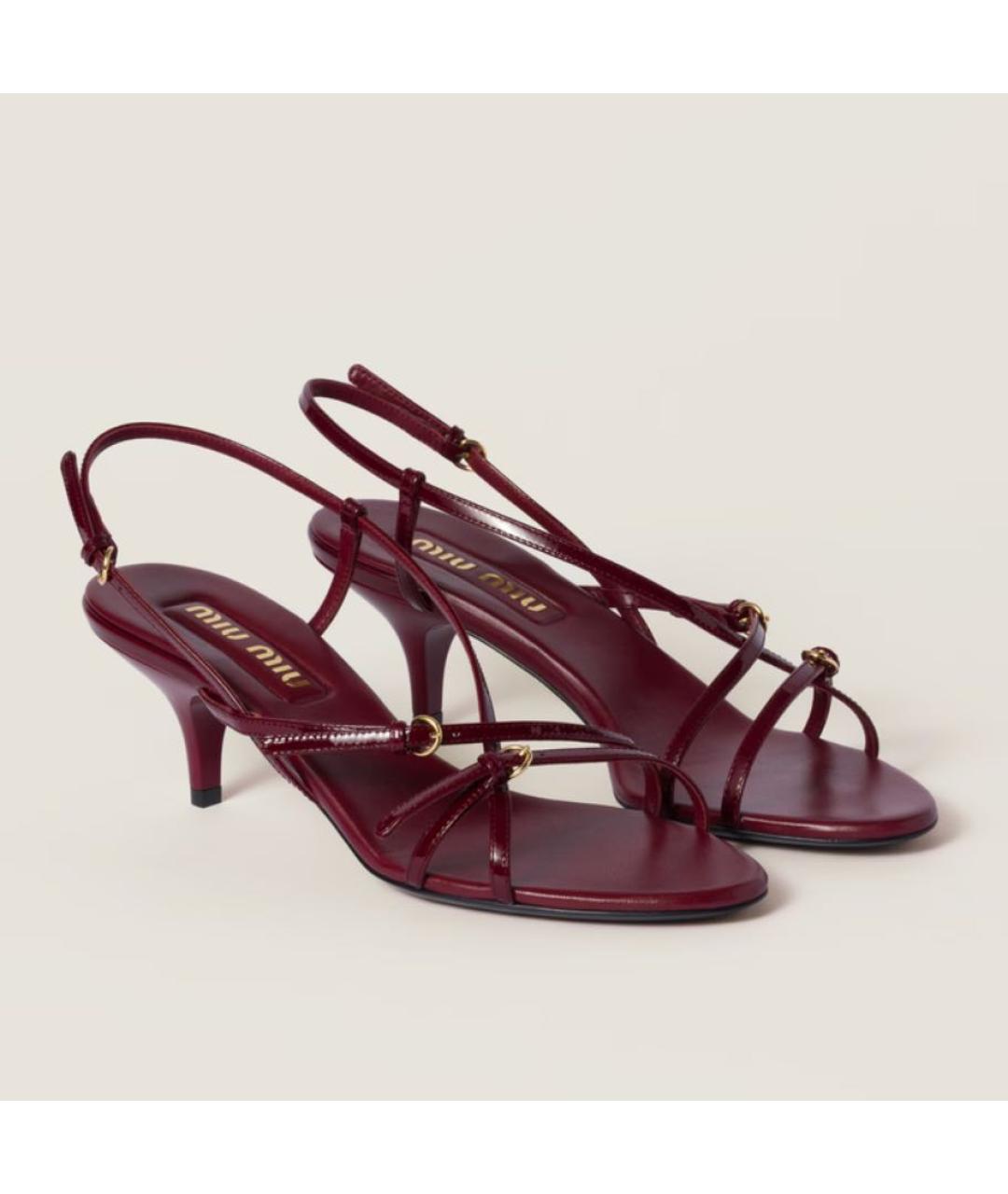 MIU MIU Бордовые босоножки из лакированной кожи, фото 5