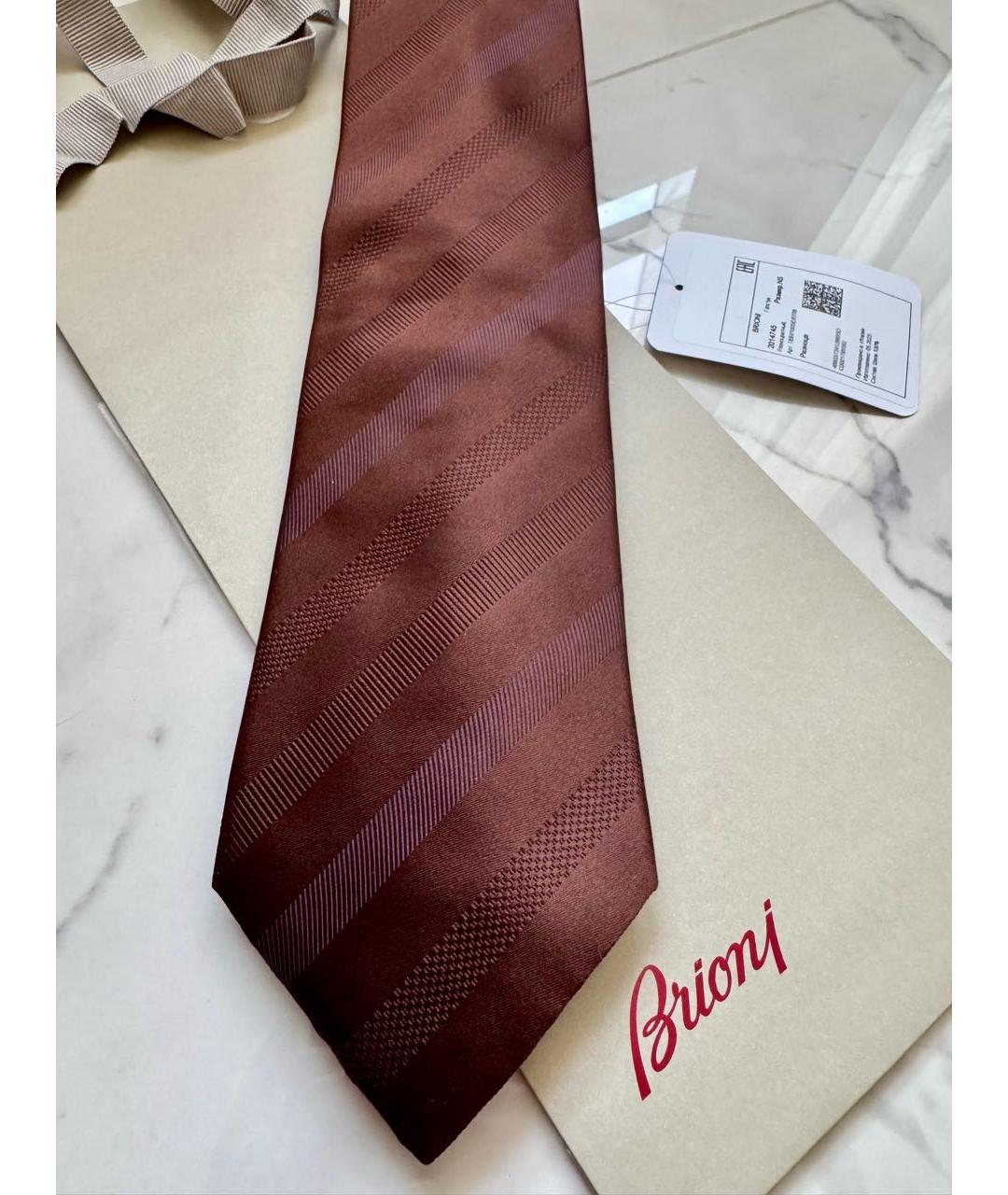 BRIONI Коричневый шелковый галстук, фото 5