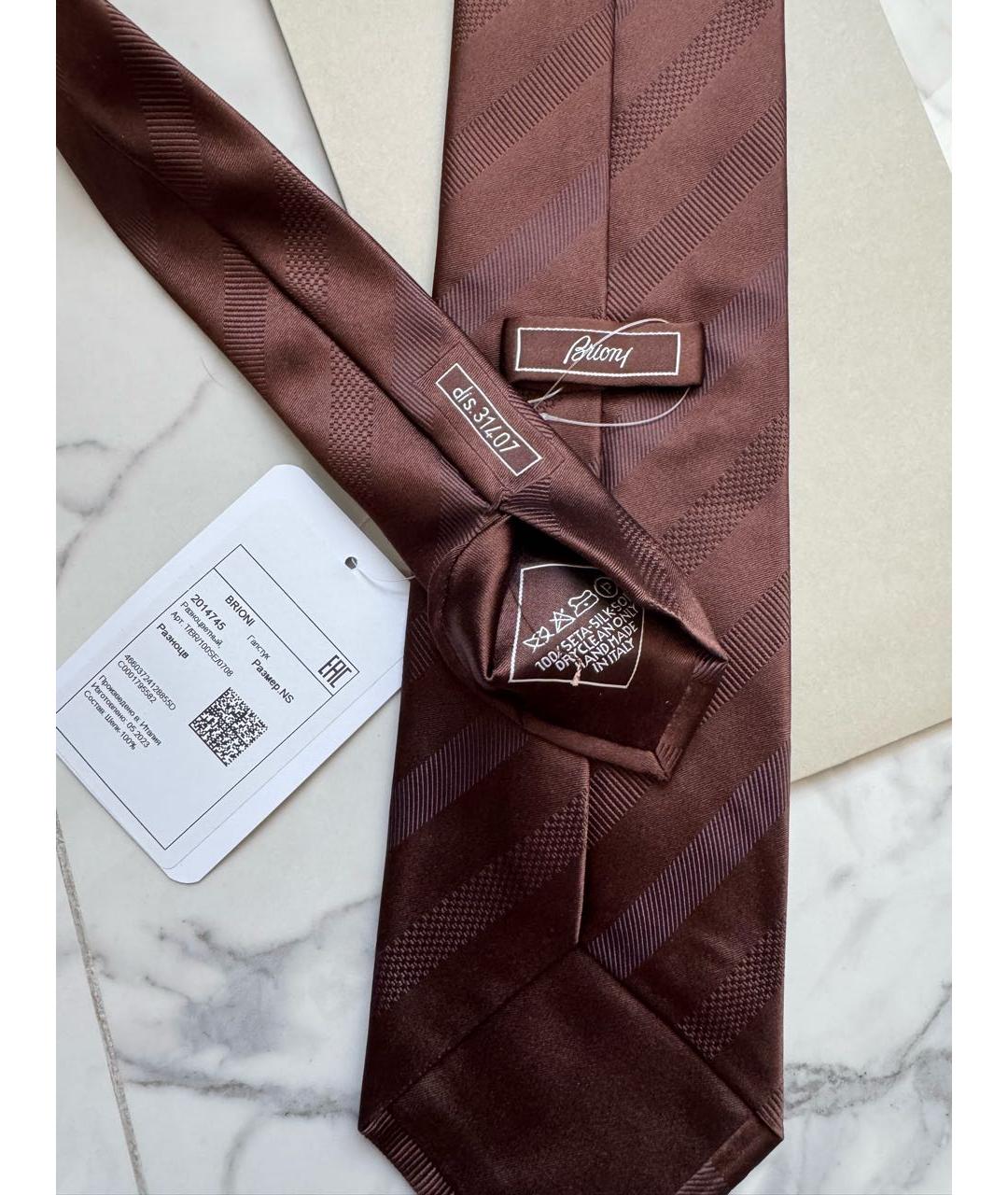 BRIONI Коричневый шелковый галстук, фото 2