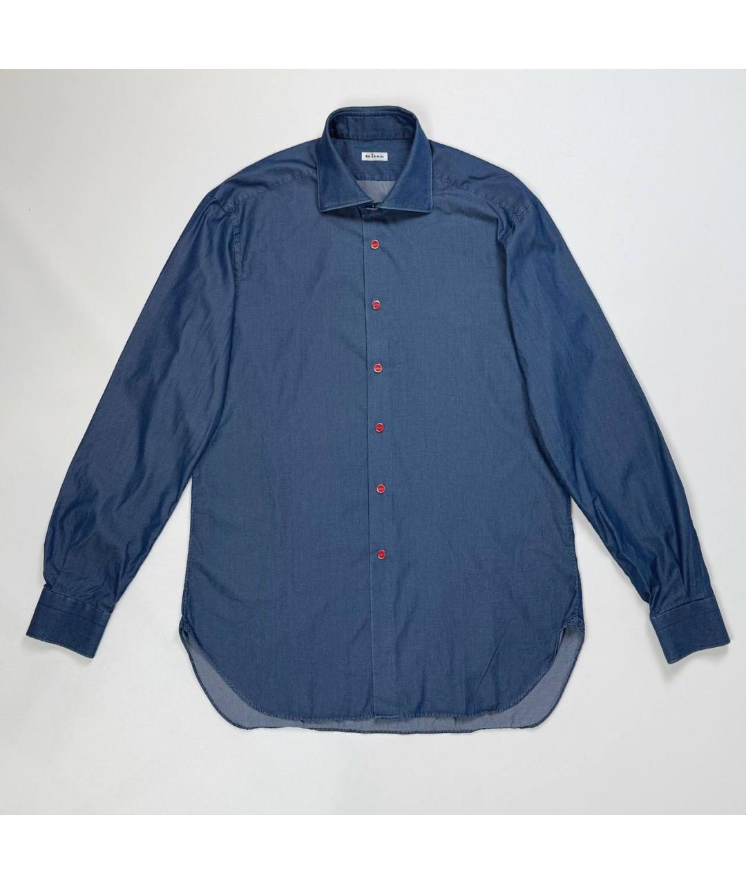 KITON Темно-синяя хлопковая классическая рубашка, фото 4