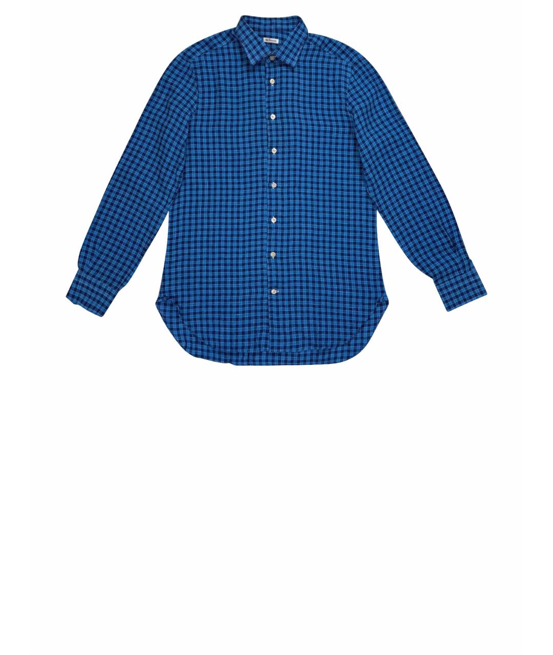 KITON Синяя льняная классическая рубашка, фото 1