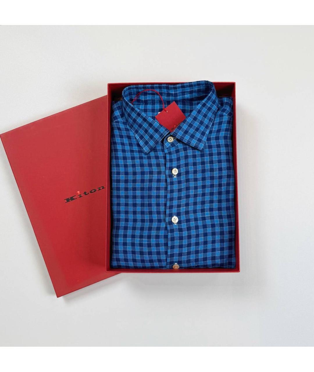 KITON Синяя льняная классическая рубашка, фото 3