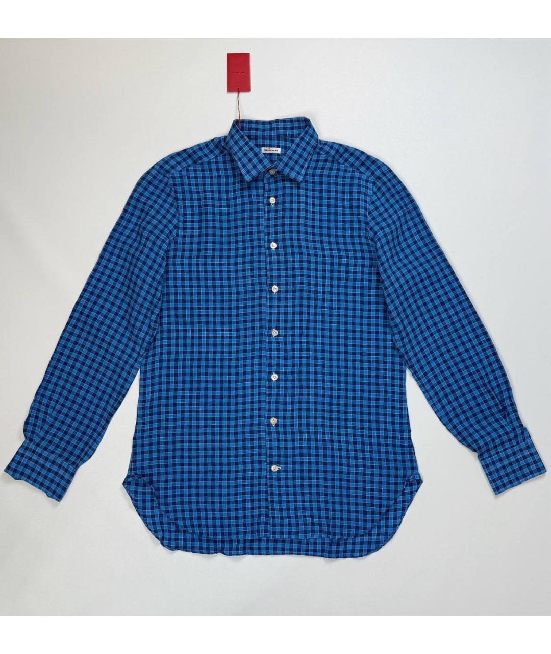 KITON Синяя льняная классическая рубашка, фото 5