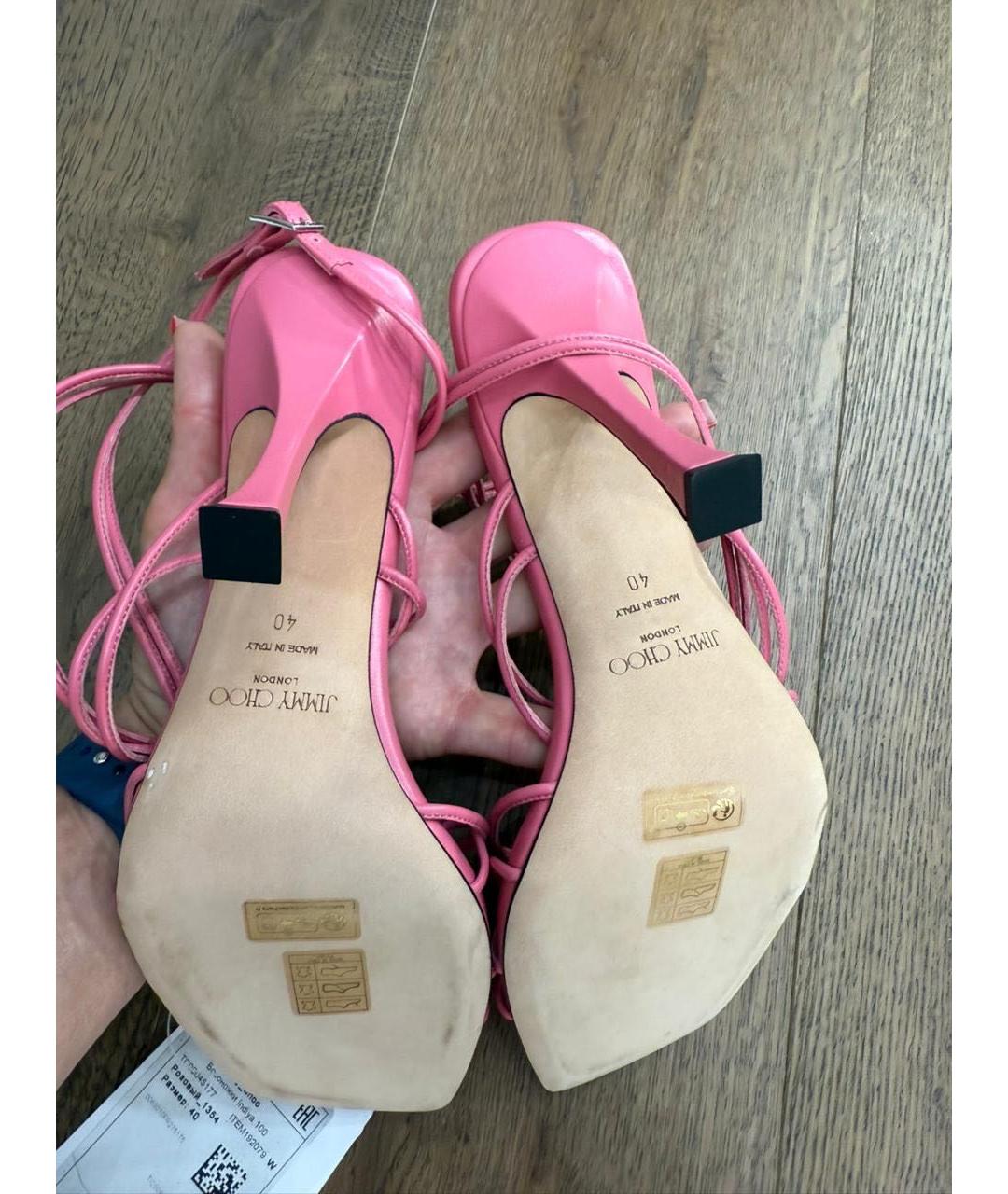 JIMMY CHOO Розовые кожаные босоножки, фото 4