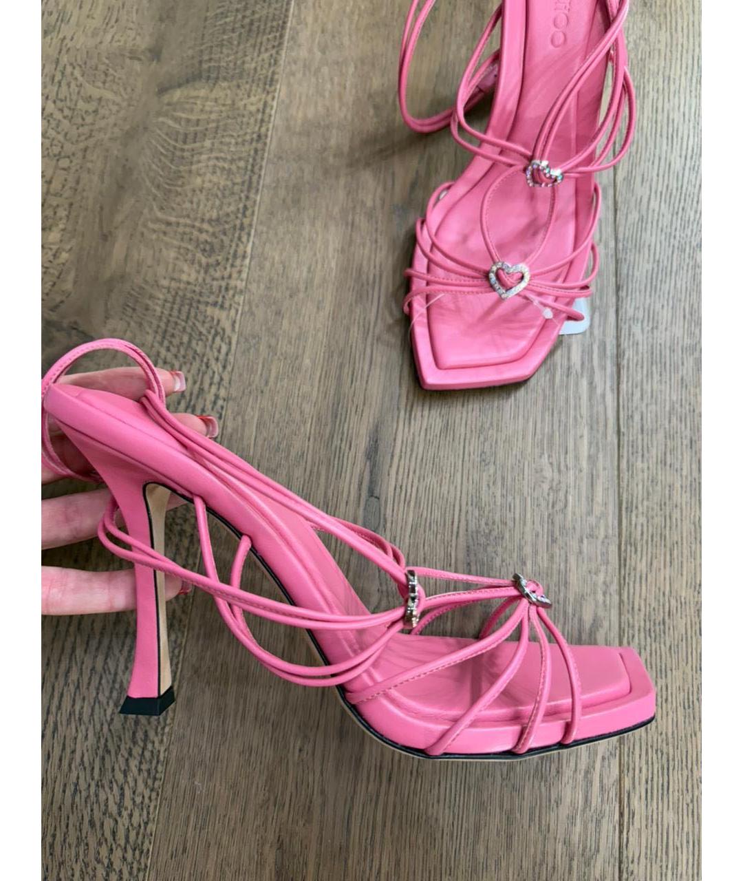 JIMMY CHOO Розовые кожаные босоножки, фото 5