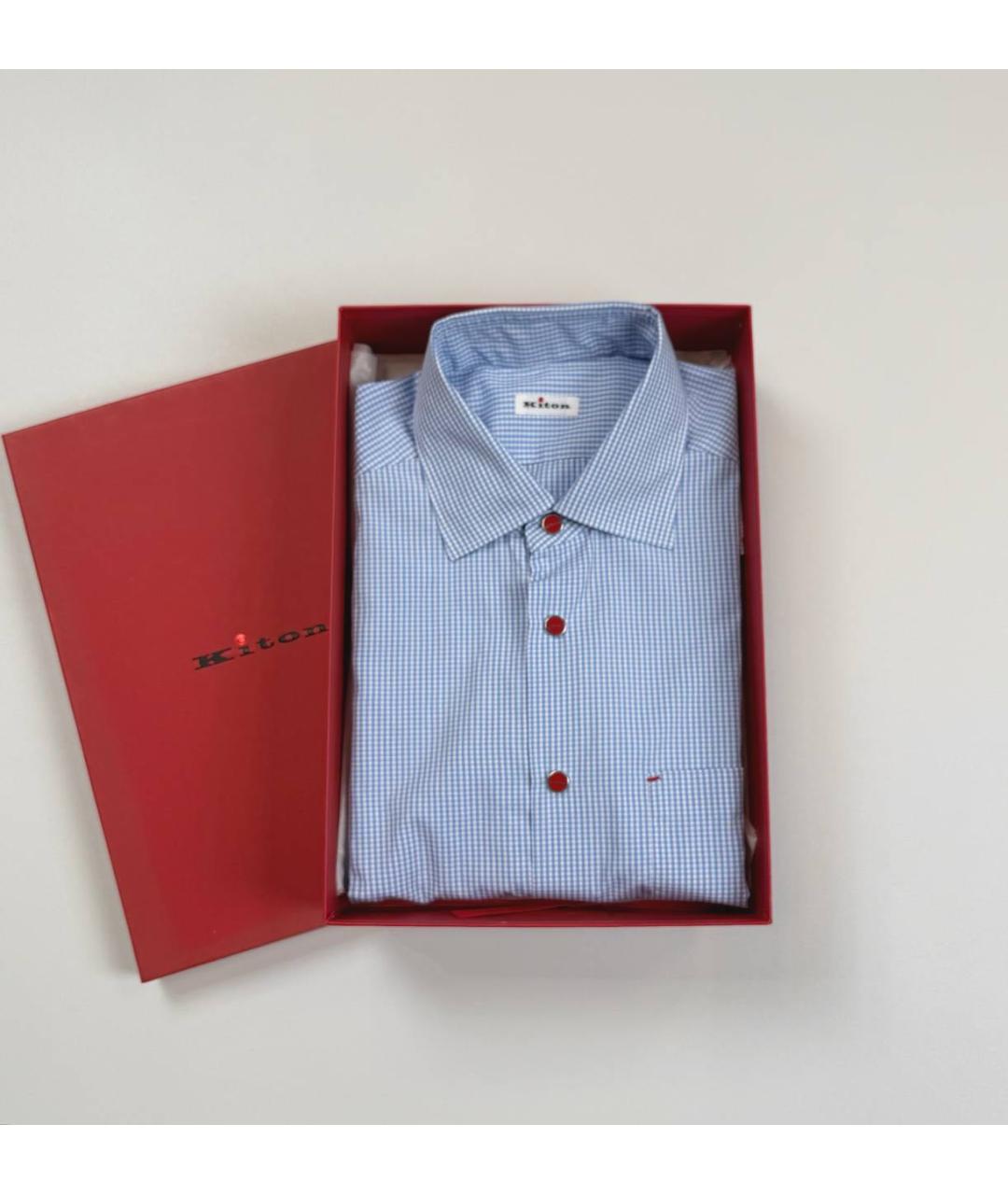 KITON Голубая хлопковая классическая рубашка, фото 2