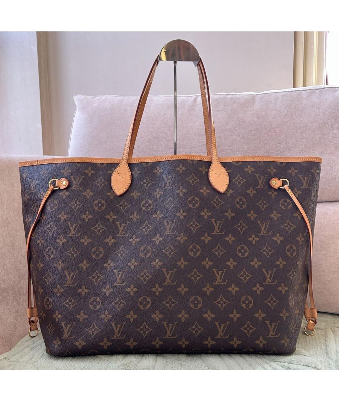 LOUIS VUITTON Коричневая кожаная сумка тоут, фото 9