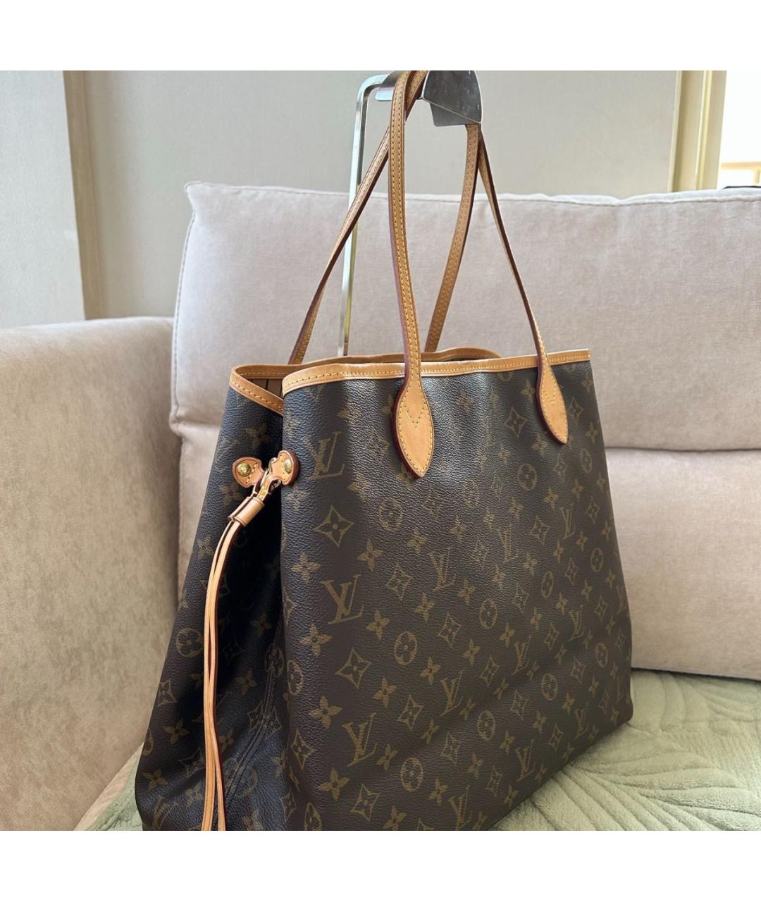 LOUIS VUITTON Коричневая кожаная сумка тоут, фото 3