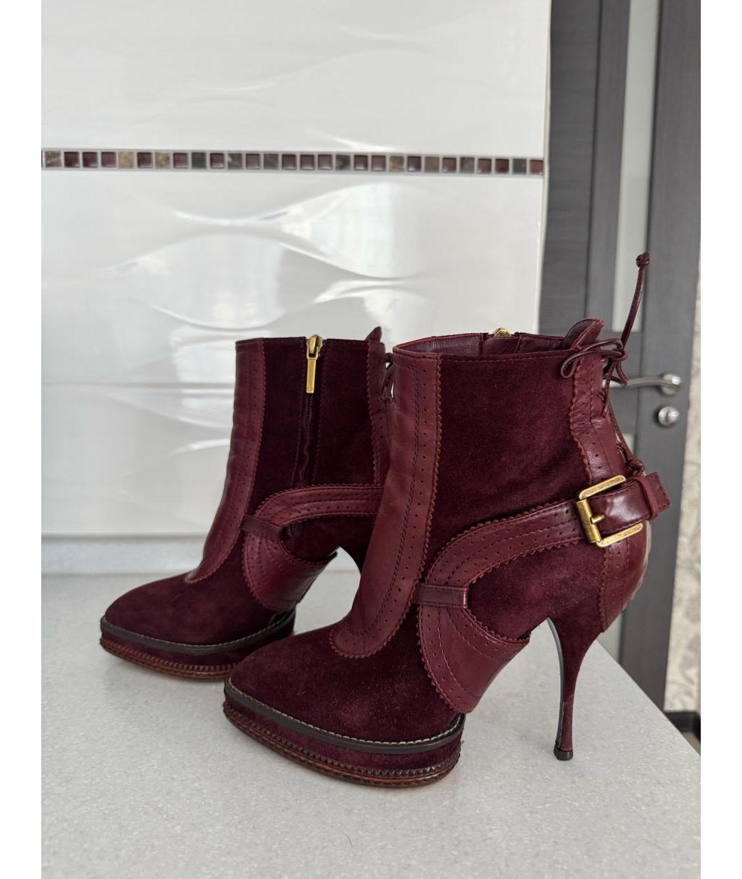 CHRISTIAN DIOR Бордовые кожаные ботильоны, фото 5