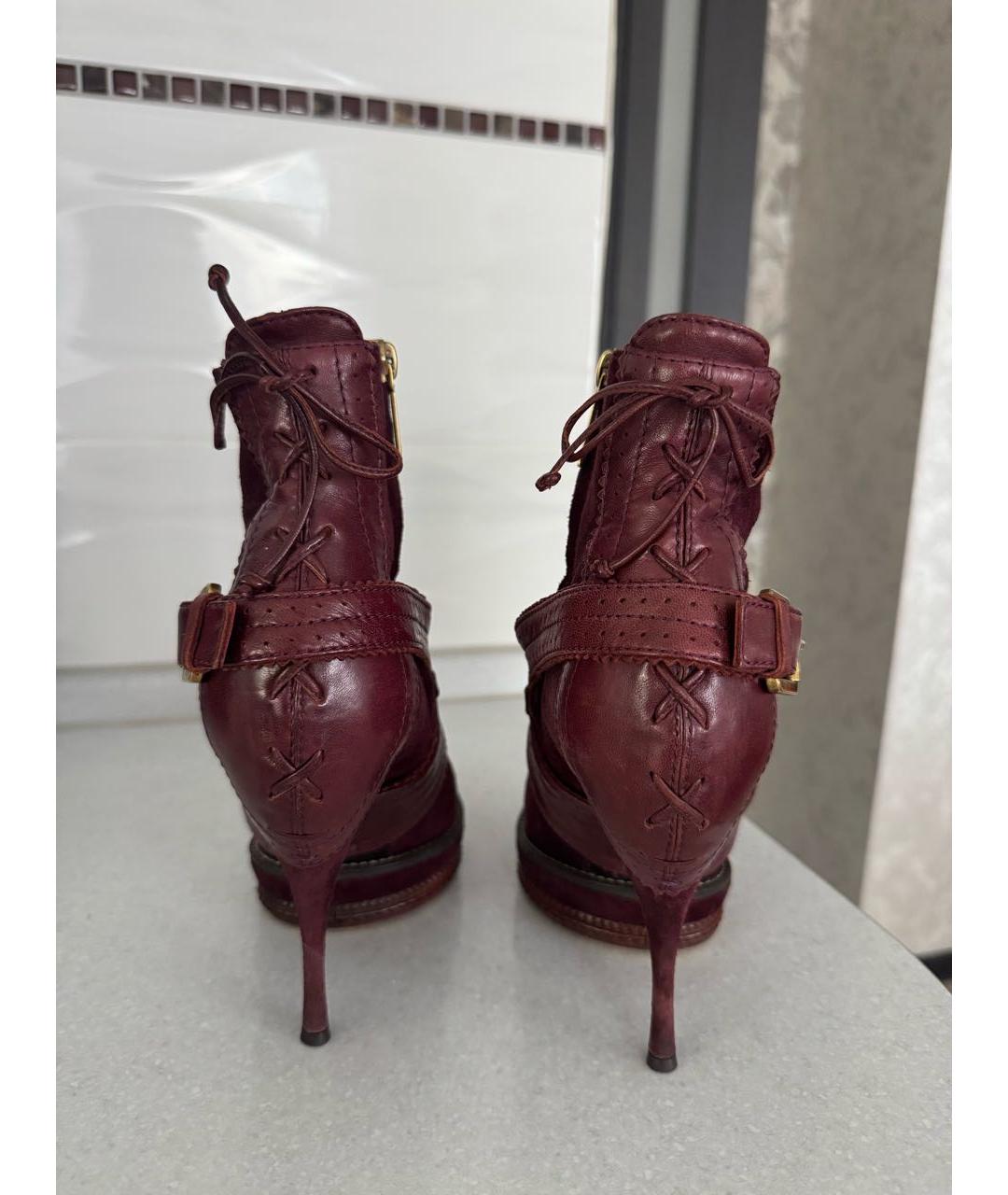 CHRISTIAN DIOR Бордовые кожаные ботильоны, фото 4
