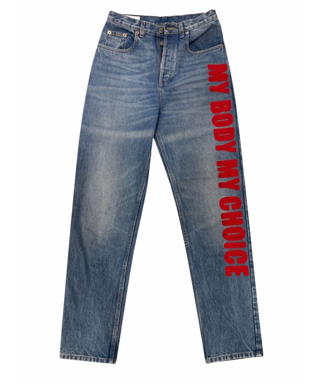 GUCCI Темно-синие хлопковые прямые джинсы, фото 1